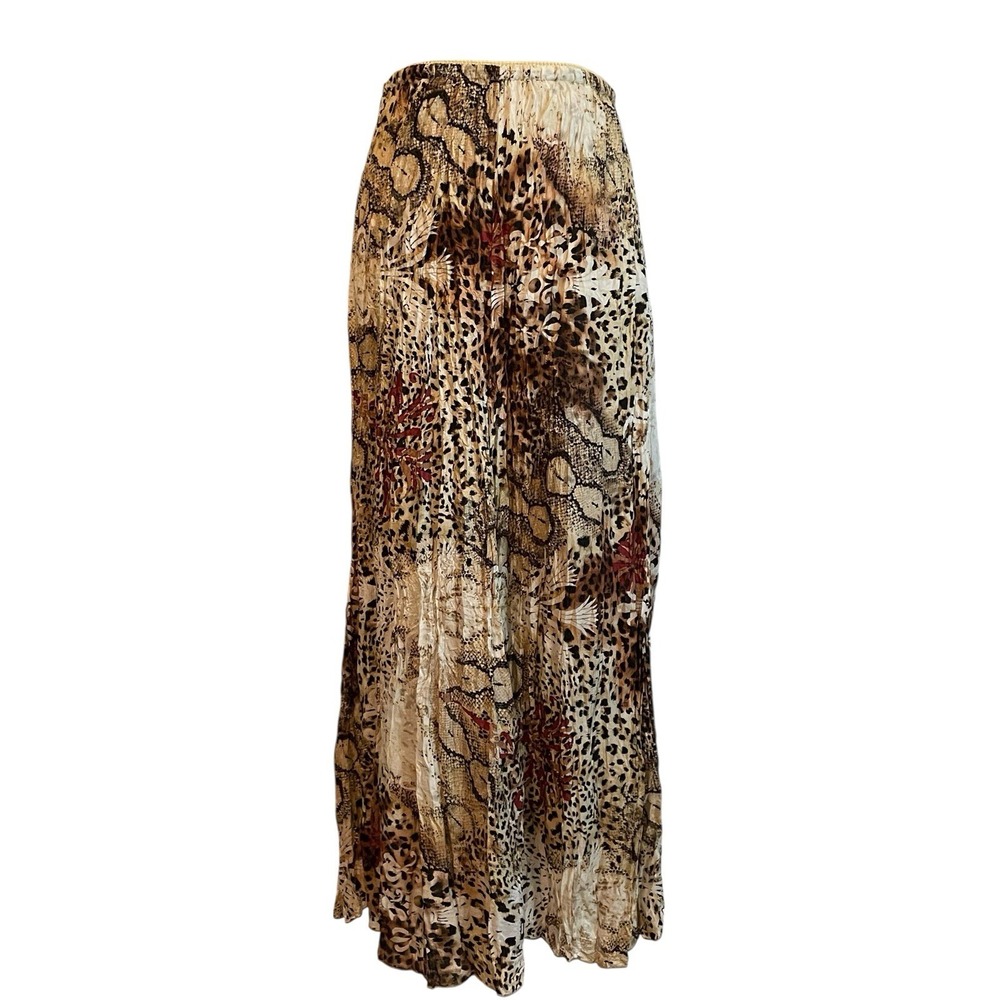 Animal Print Silk Maaxi Skirt Brown Leopard Print flowy Boho Chic Whimsy Medium - Picture 2 of 9